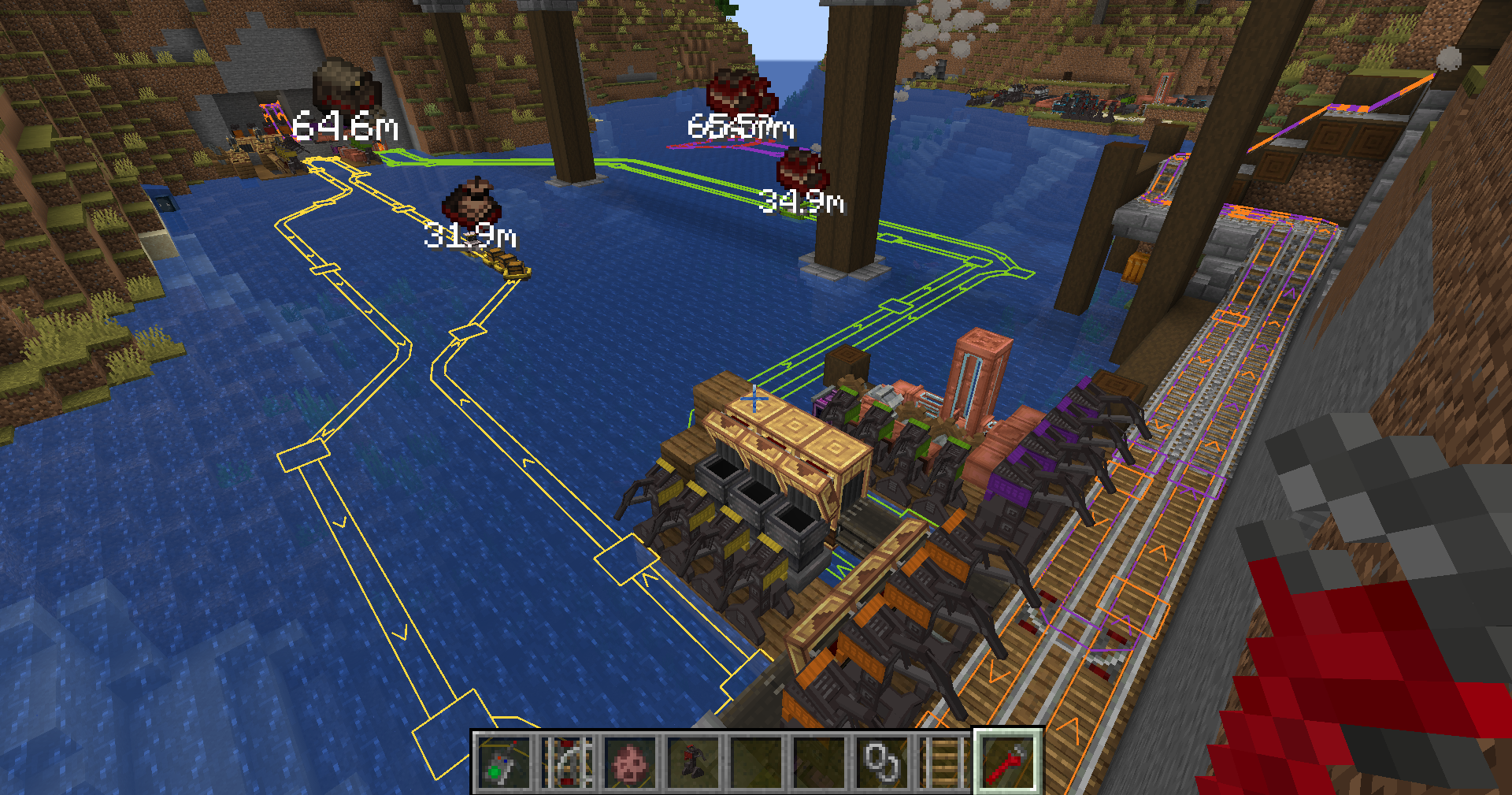 Nearby water and rail routes displayed while holding the Conductor's Wrench