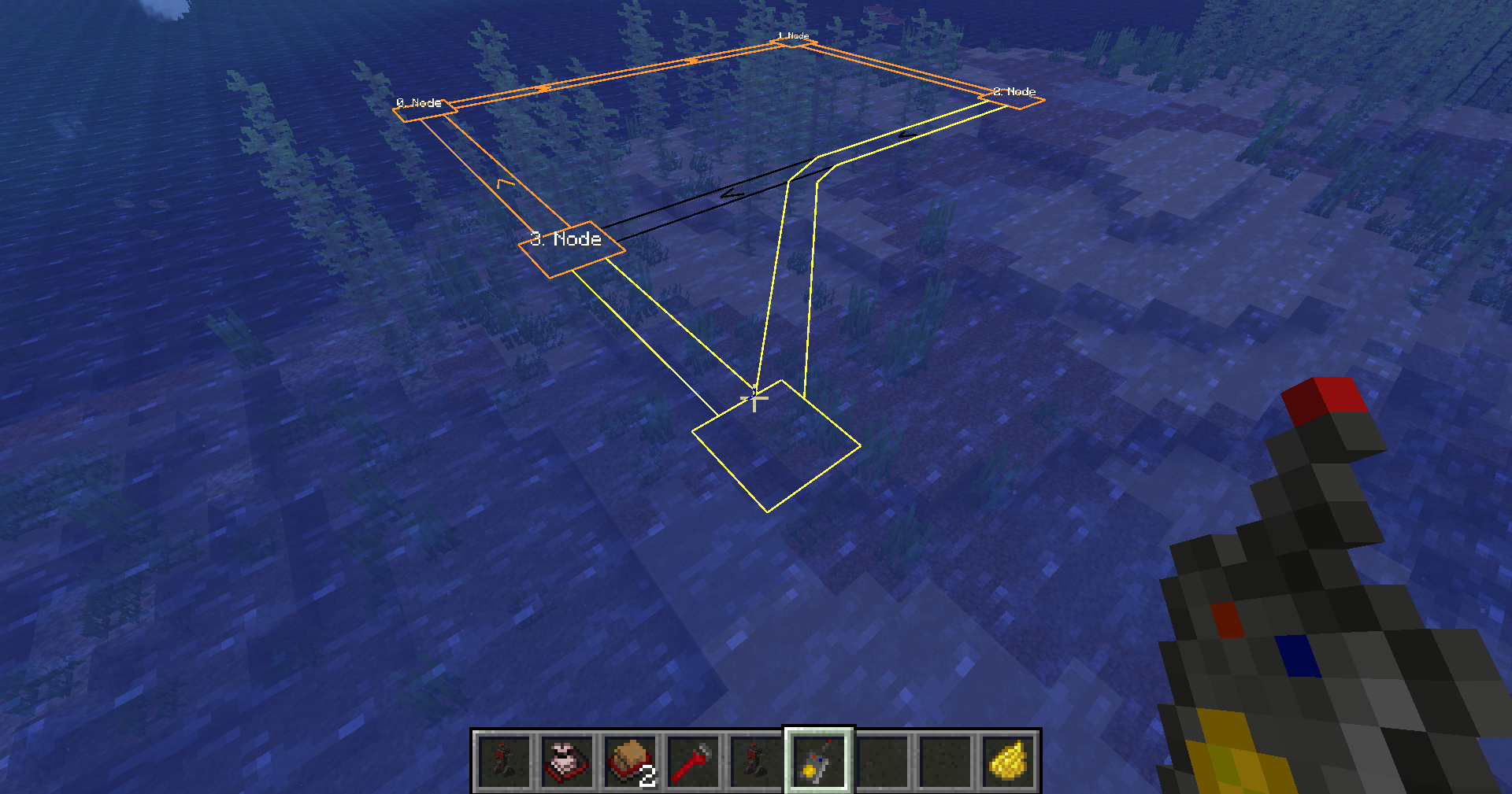 A tug route with one section selected and a new waypoint being inserted